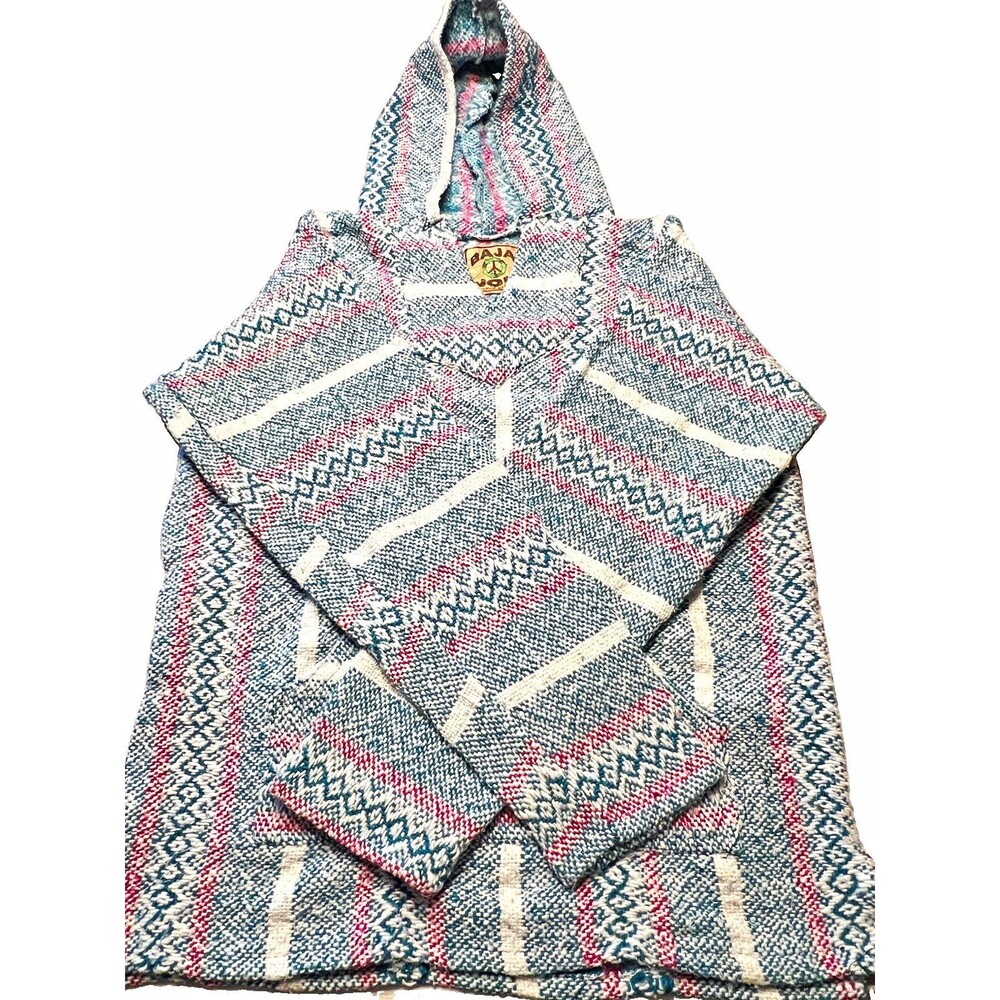 Baja Men’s Striped Woven Cotton Pullover Hoodie w/ Drawstring Pockets Size S